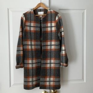 Max Studio wool blend plaid coat M